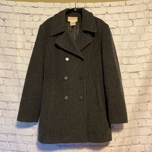 Worthington Women's Pea Coat Size 14 Wool Dark Grey Button Front Ripped Lining
